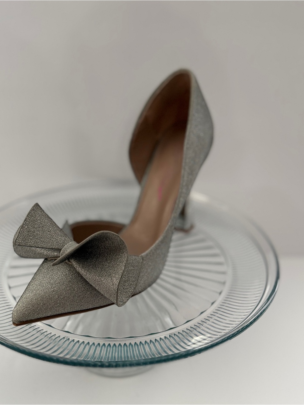 Betsey Johnson Silver Glitter Pointed-Toe D'Orsay Bow Pumps - Picture 3 of 12